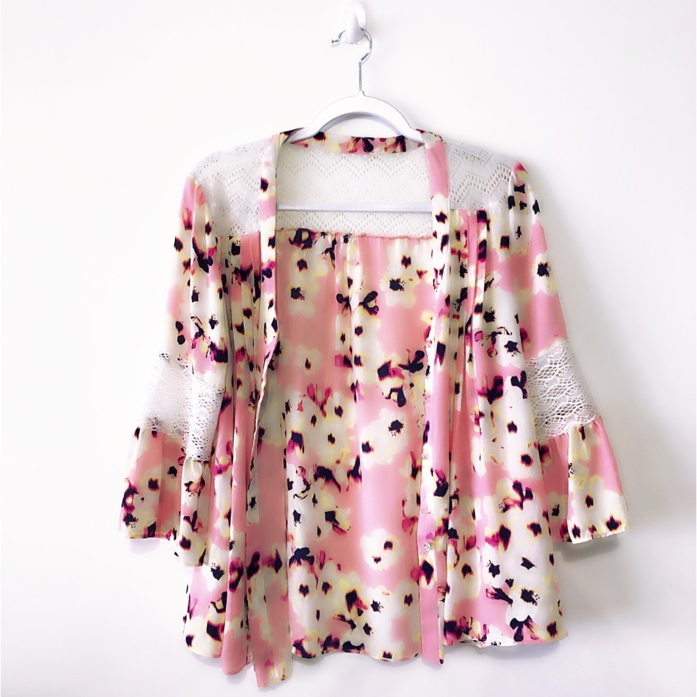 Pink floral and lace kimono